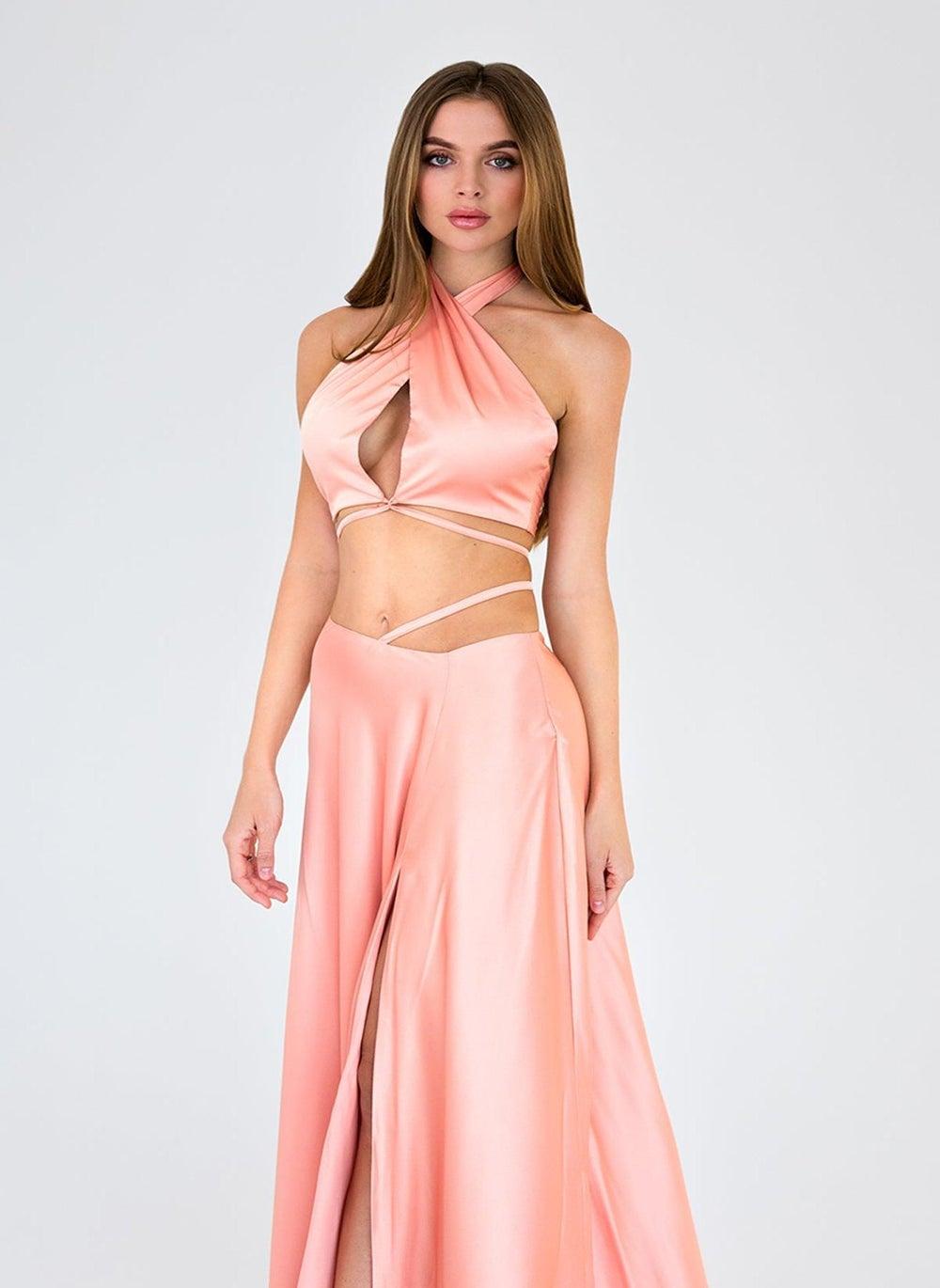 Dream Of Me Peach Satin Co-Ord Set - Image 1
