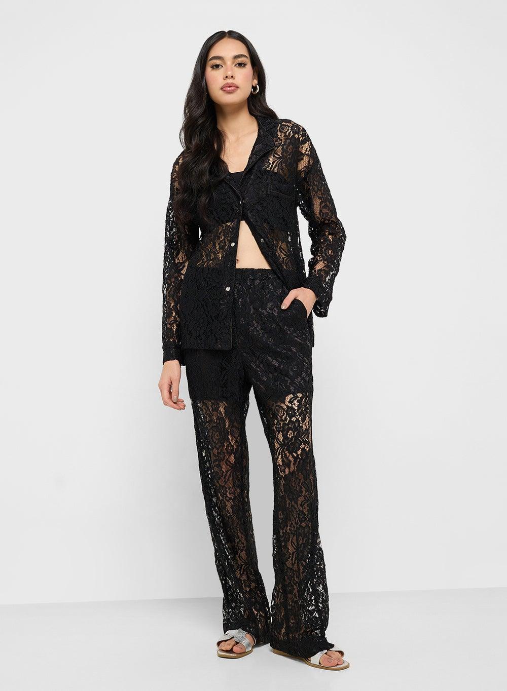 Black Lace Shirt & Pant Coord Set 1216 5 - Image 1