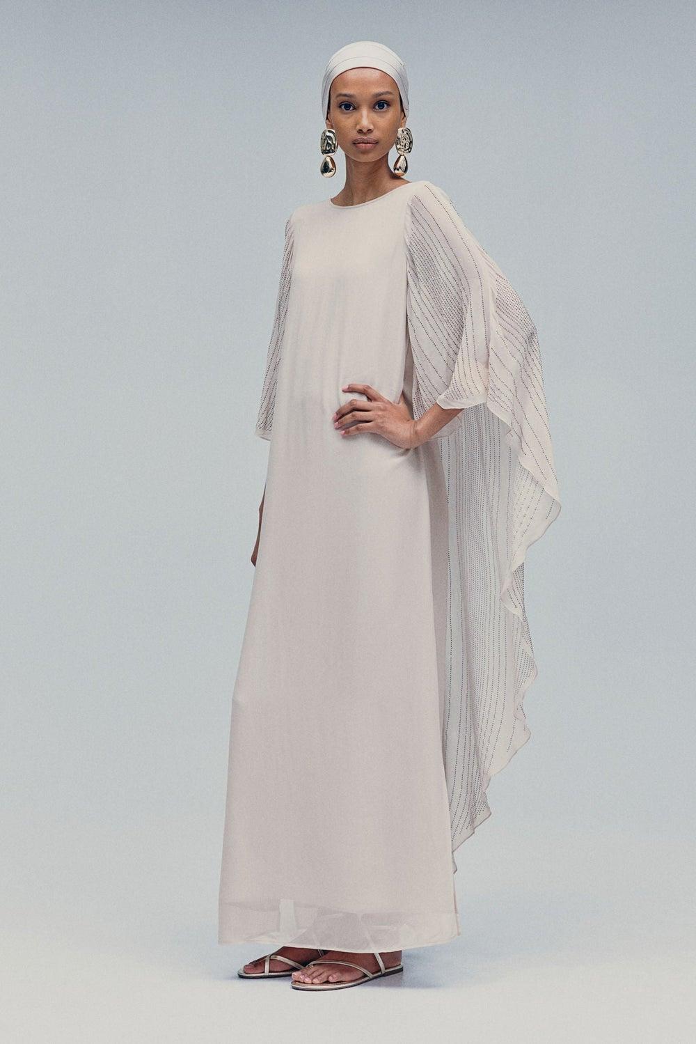 Rhinestone Cape Crêpe Chiffon Evening Dress - Image 1