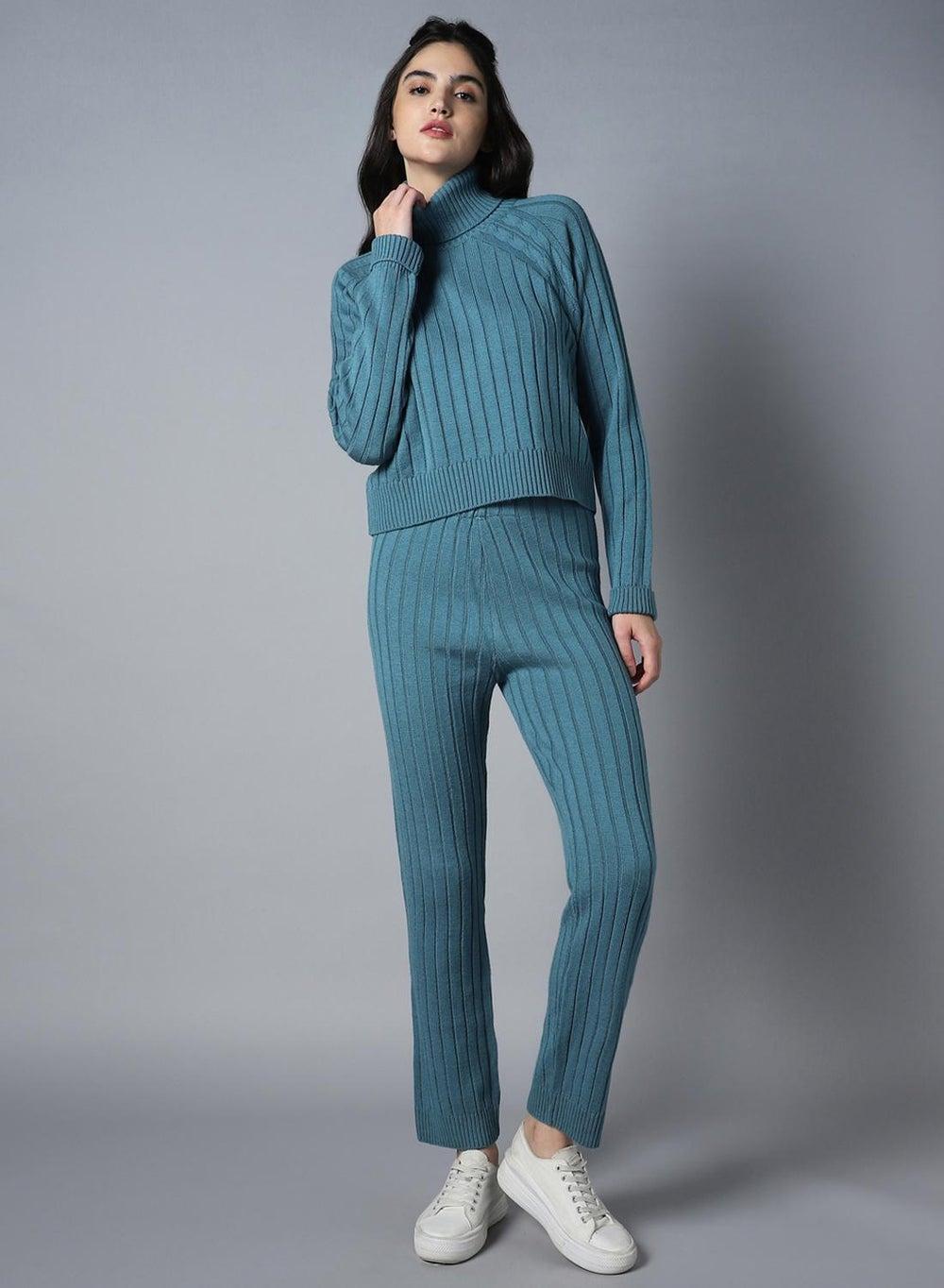 Women’s Green Acrylic Turtle Neck Co-Ord Set - Image 1