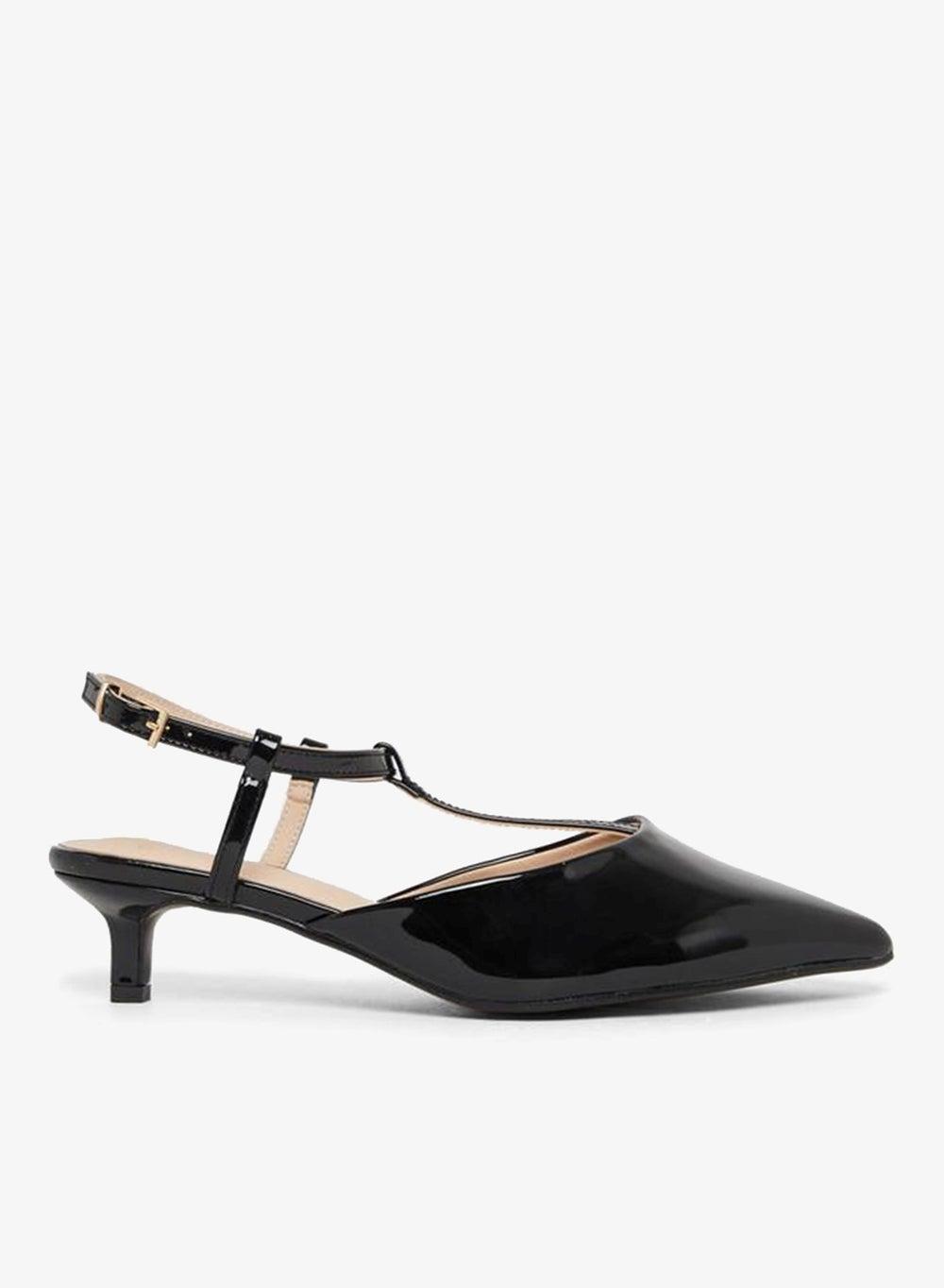 Black Pointed Toe Ankle Strap Kitten Heels 7010497101 - Image 1