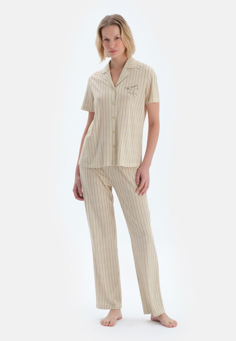 Green Striped Cotton Blend Pajama Set 25Sw17776Bb - Image 1