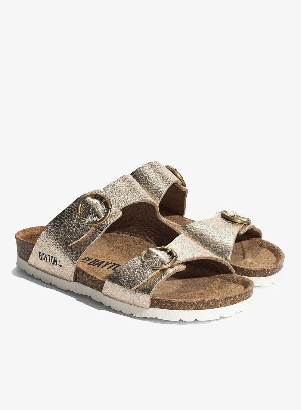 Ilithyie Double Strap Gold Flat Sandals - Image 1