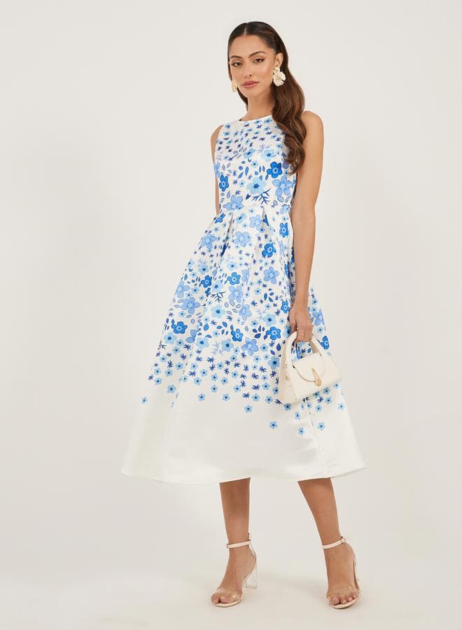 Styli Floral Pleated A-Line Midi Dress 7012191420 - Image 1