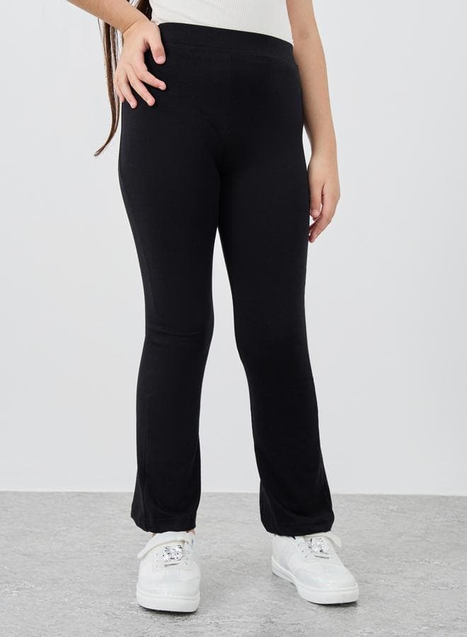 Girls Black Flared Leggings with Elastic Waist - Image 1