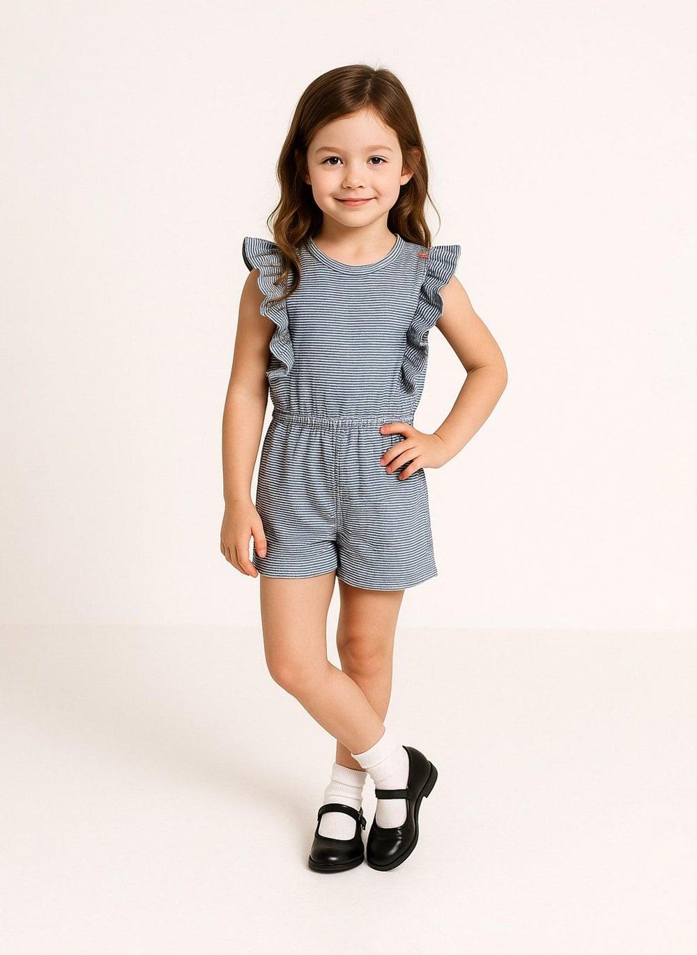 Girls Printed Frilled Sleeve Playsuit White - Image 1