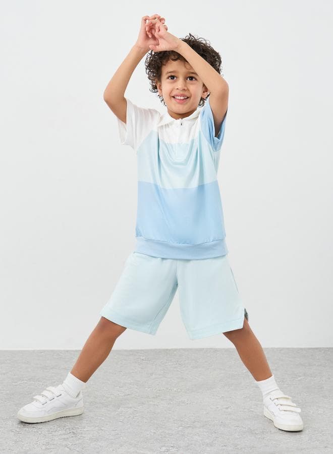Color Block Polo T-Shirt and Shorts Set - Image 1