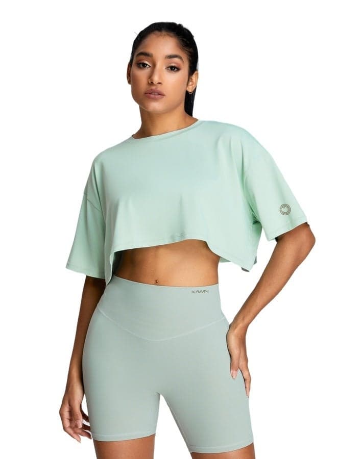 Mint Blue Loose Fit Crop Top 502006Tp - Image 1