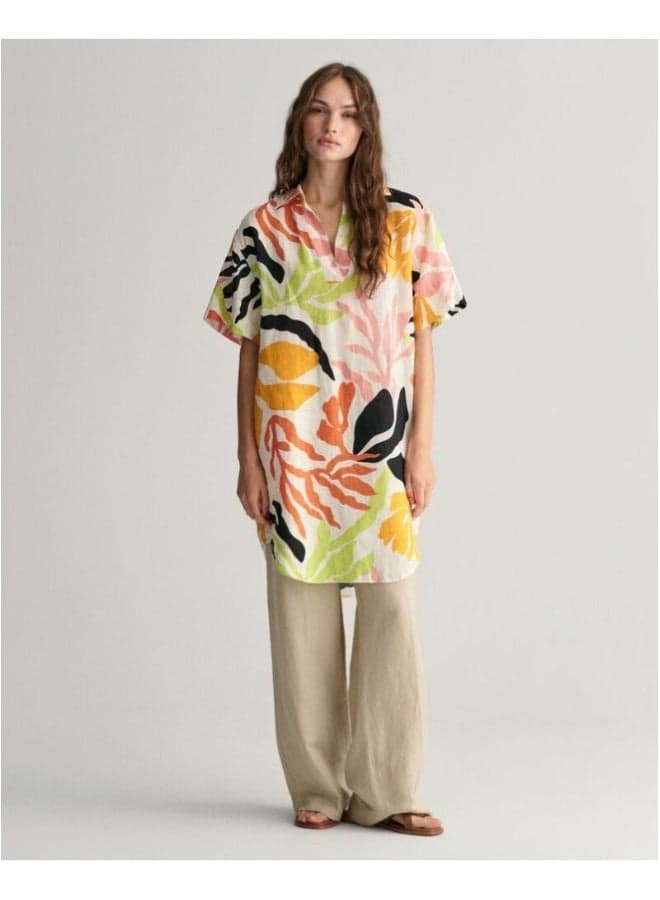 Multicolor Floral Midi Shirt Dress V-Neck Cotton - Image 1