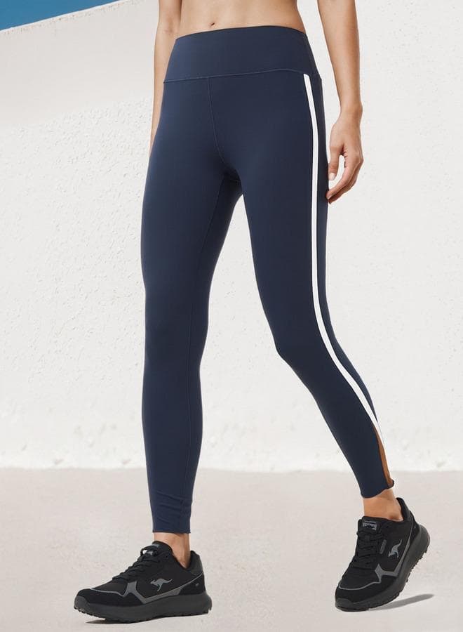 Blue Colourblock Polyamide Sports Leggings - Image 1