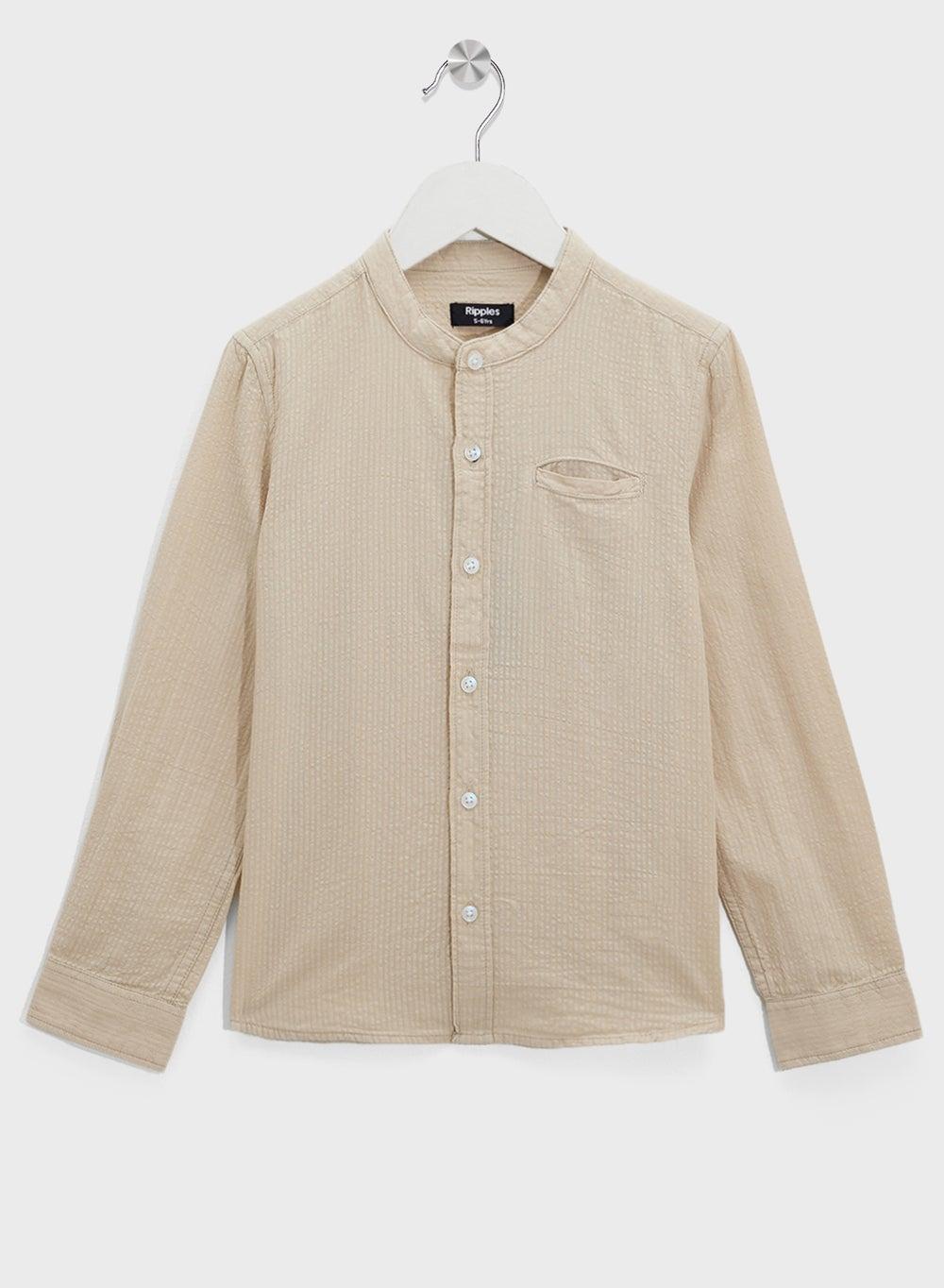 Boys Chinese Collar Cotton Shirt Beige - Image 1