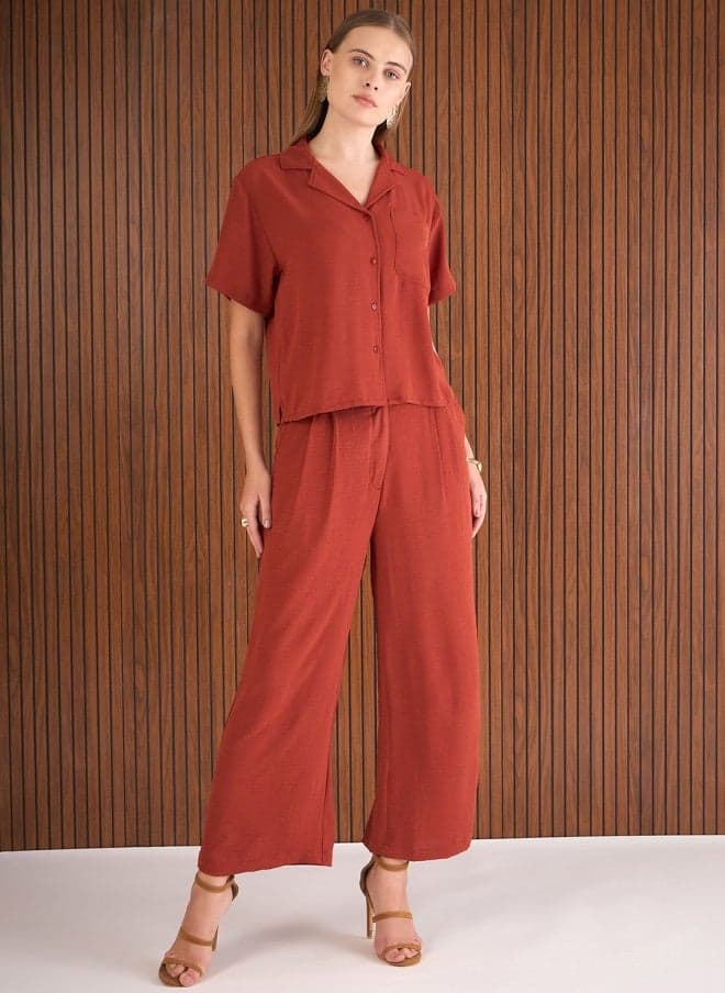 Rust Tailored Co-Ord Set with Collared Top & Trousers - Image 1