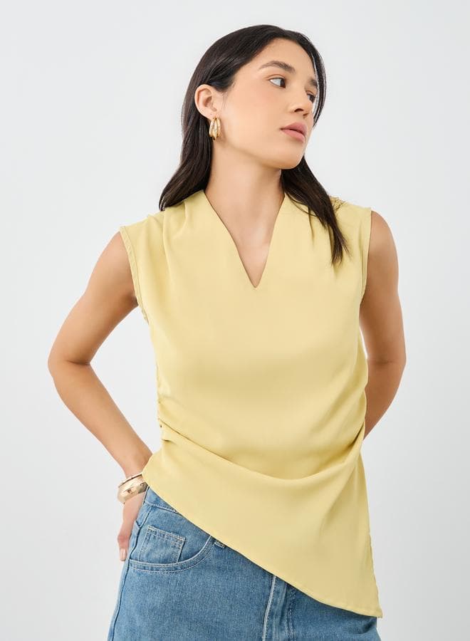 Styli Yellow Asymmetric Hem V-Neck Blouse - Image 1