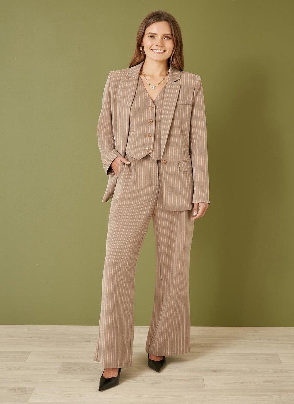 Tailored Pinstripe Blazer with Single-Button Closure - Image 1