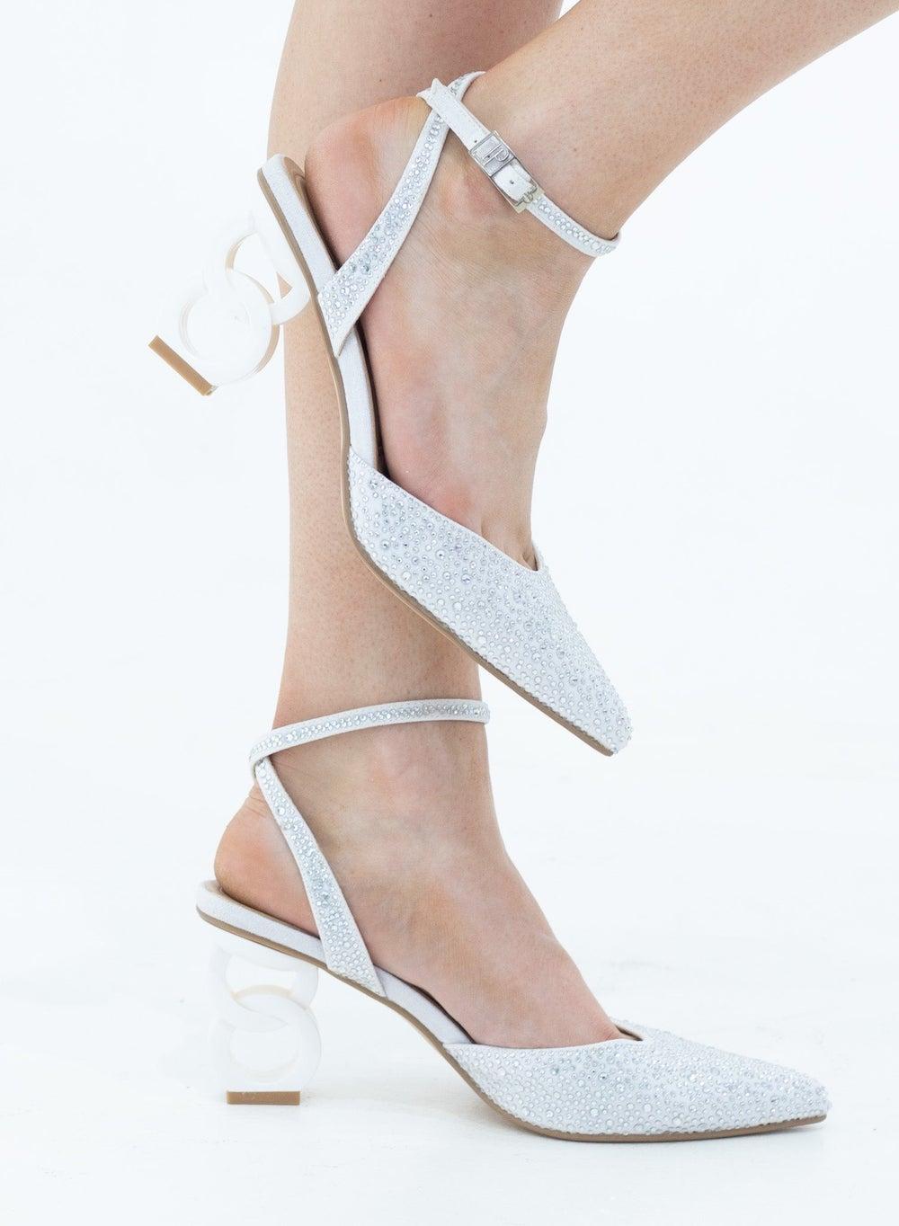Adweta Diamante Open Waist Heeled Sandals 7.5cm Rose White - Image 1