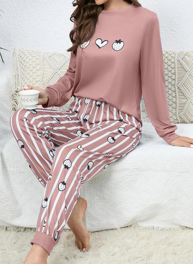 Take Two Fruit Graphic Pyjama Set with Stripes - Image 1