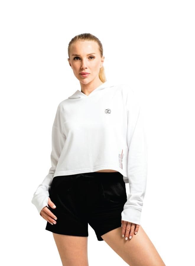 Pearl White Full Sleeve Hoodie with Thumbholes - Image 1