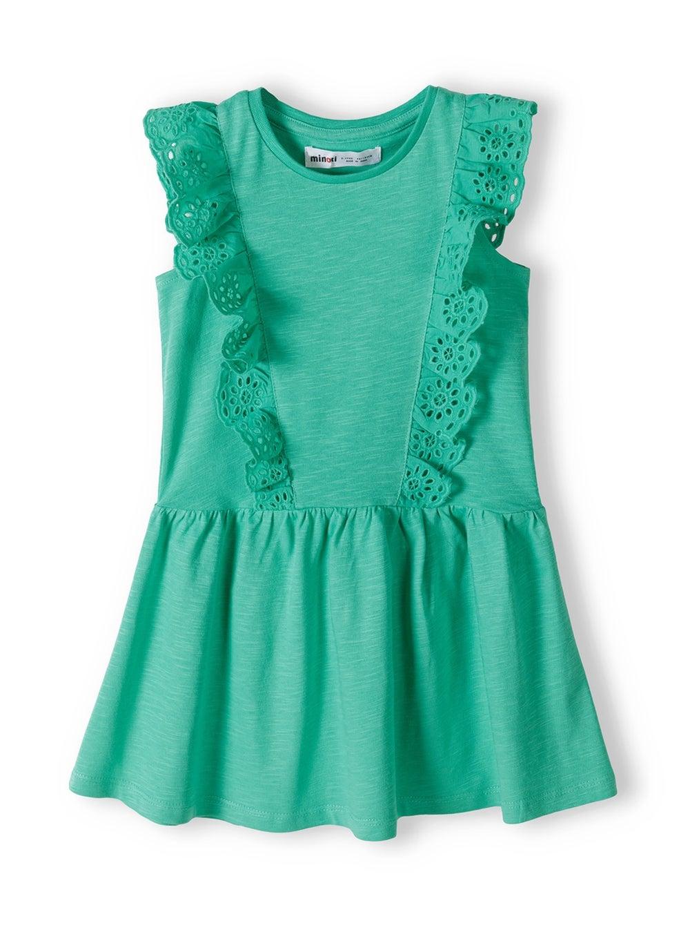 Girls Broderie Frill Sleeveless Dress Green - Image 1