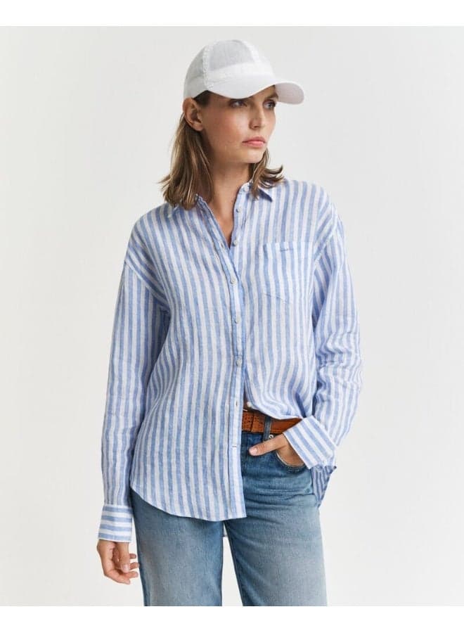 Gant Relaxed Striped Linen Shirt Blue Classic Fit - Image 1