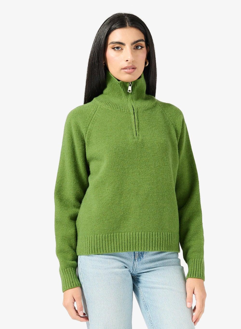 Green Polo Sweater with Collar Zipper Clt256013 - Image 1