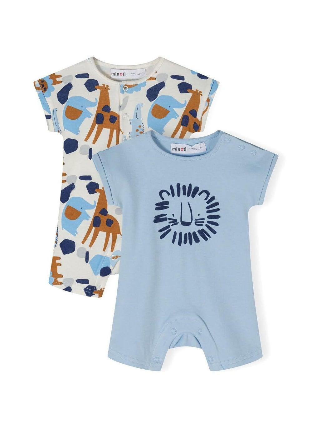 Boys 2 Pack Light Blue Cotton Summer Rompers - Image 1