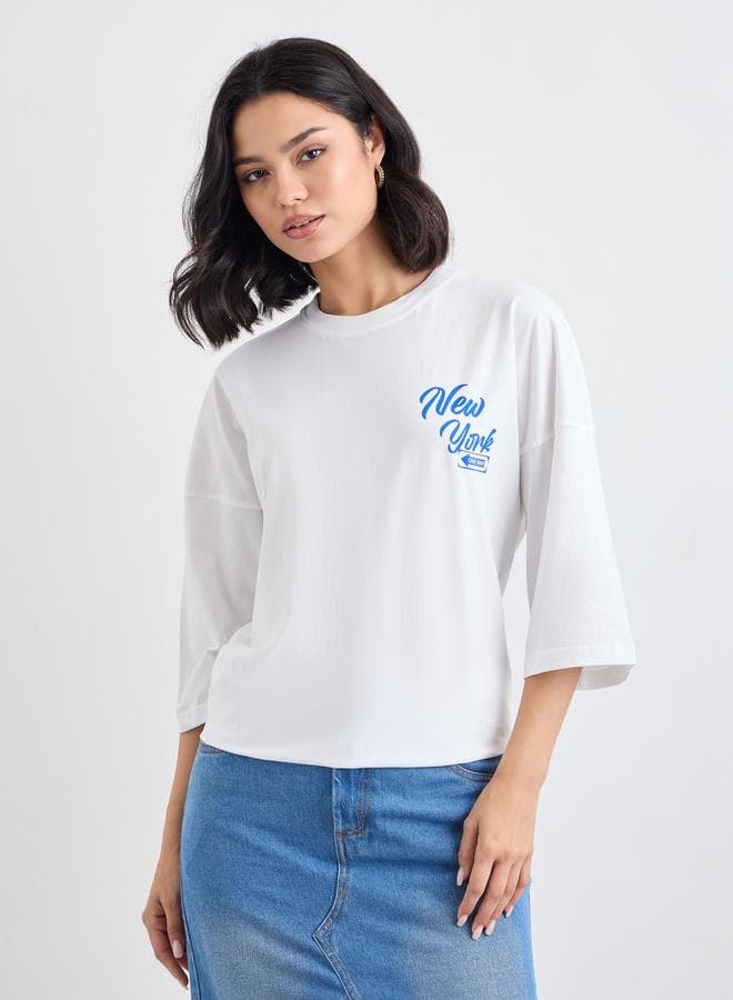Styli Graphic Slogan Oversized Shoulder T-Shirt - Image 1