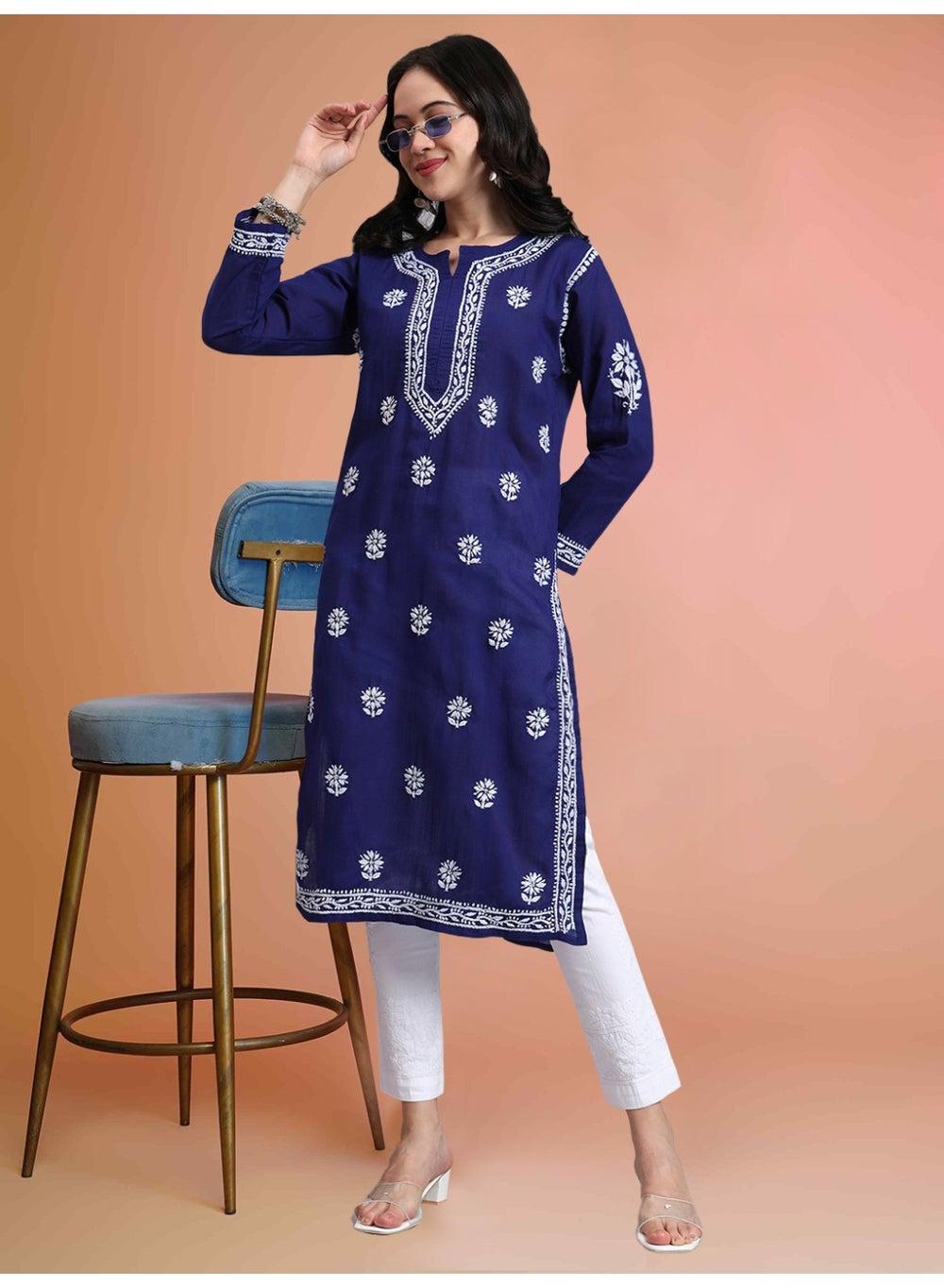Navy Chikankari Cotton Kurta AL3999 - Image 1