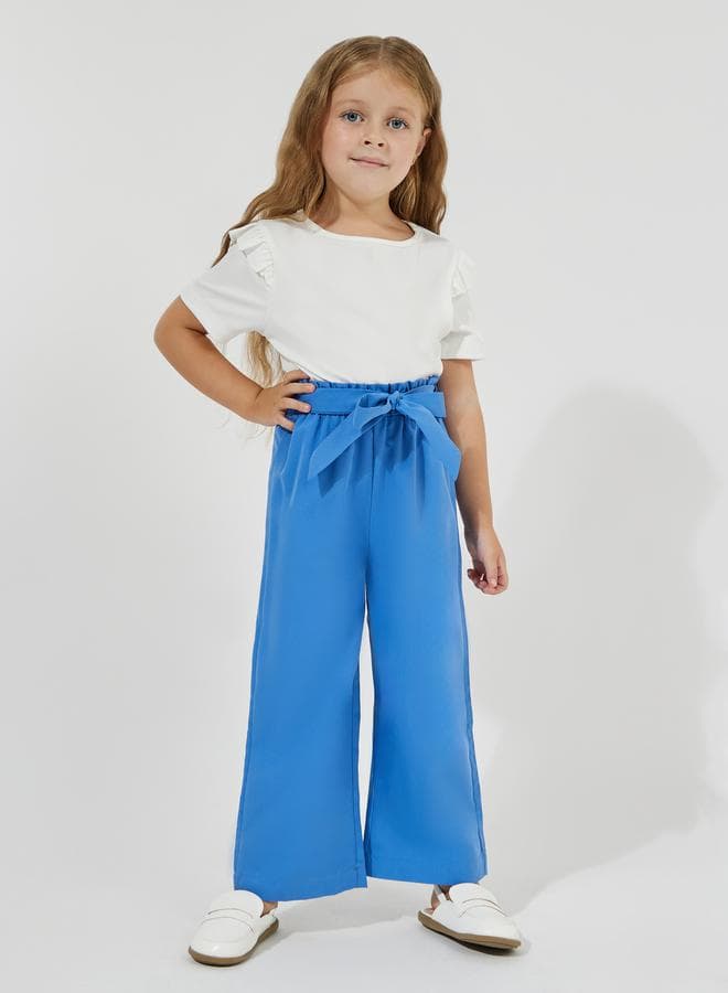 Girls Frill Detail T-Shirt & Wide Leg Pants Set - Image 1