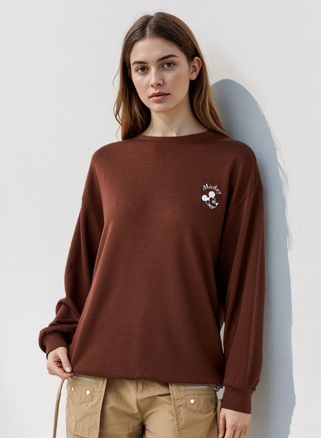 Mickey Mouse Embroidered Brown Sweatshirt - Image 1