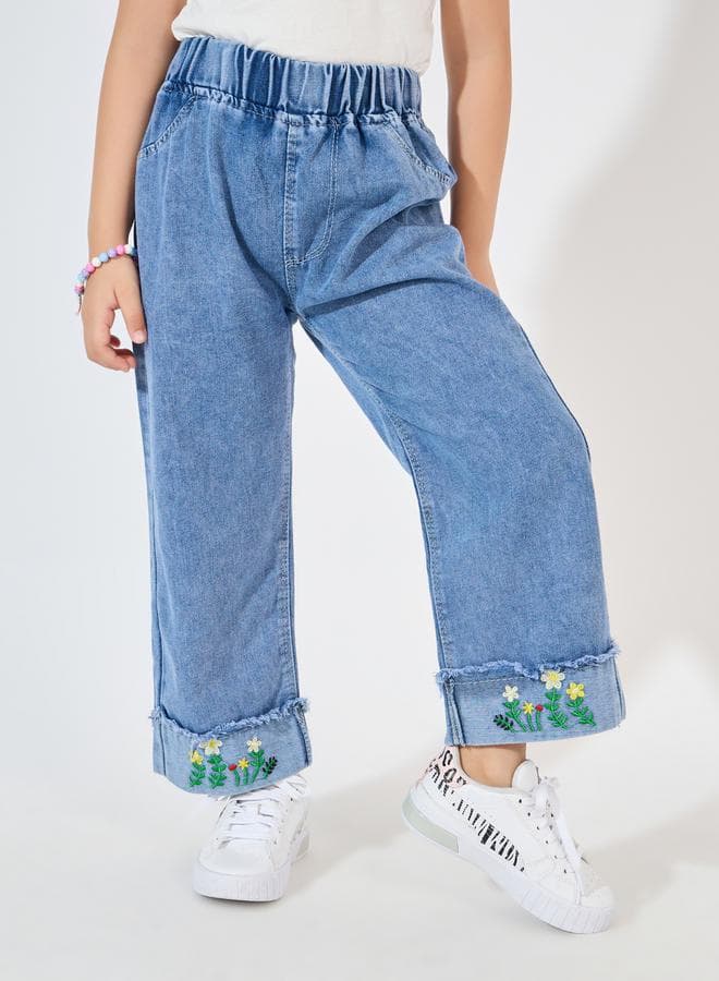 Flower Applique Wide Leg Cropped Jeans 2111927403 - Image 1