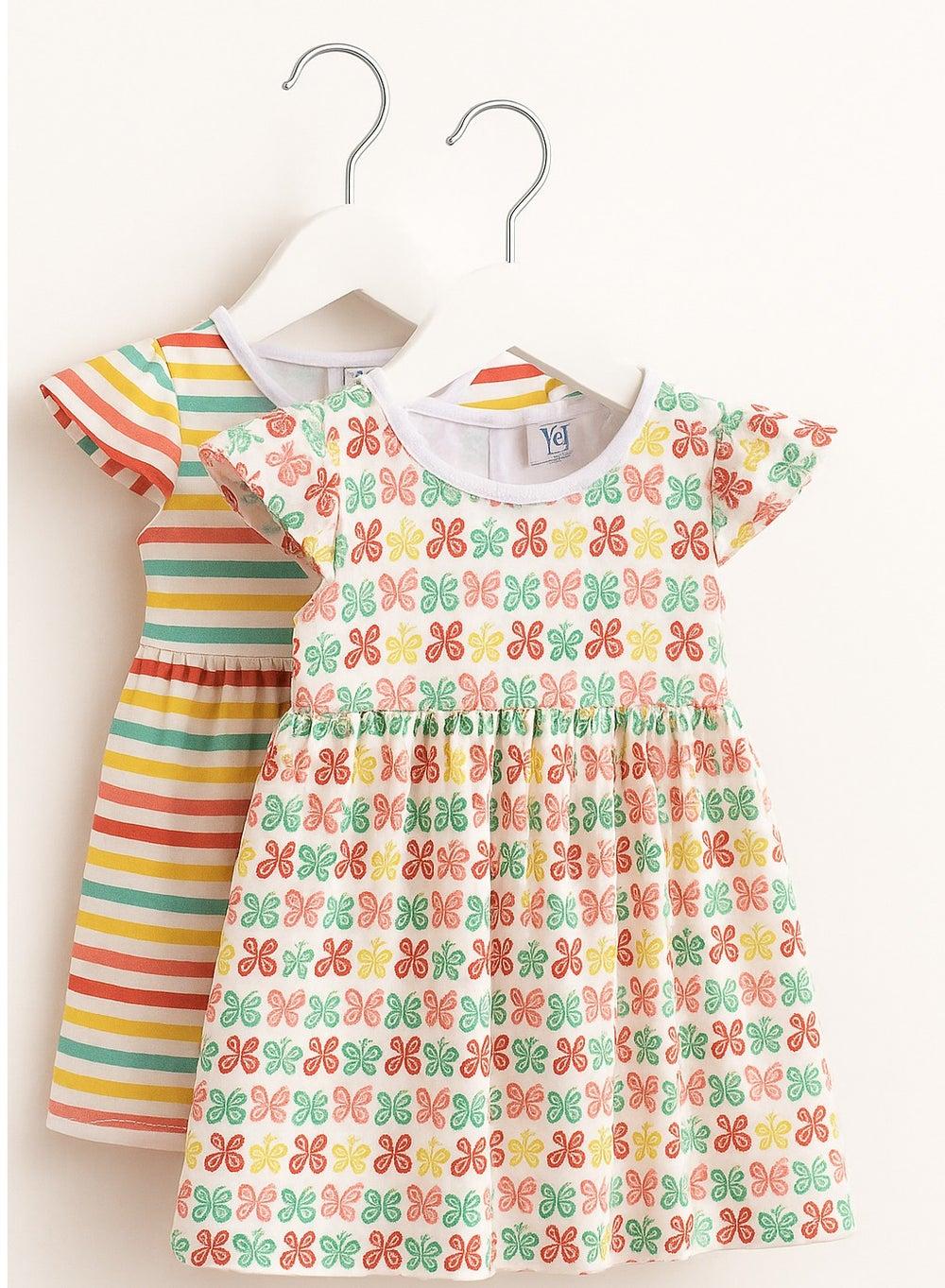 Girls Striped Flutter Sleeve Dress Pack of 2 - Image 1