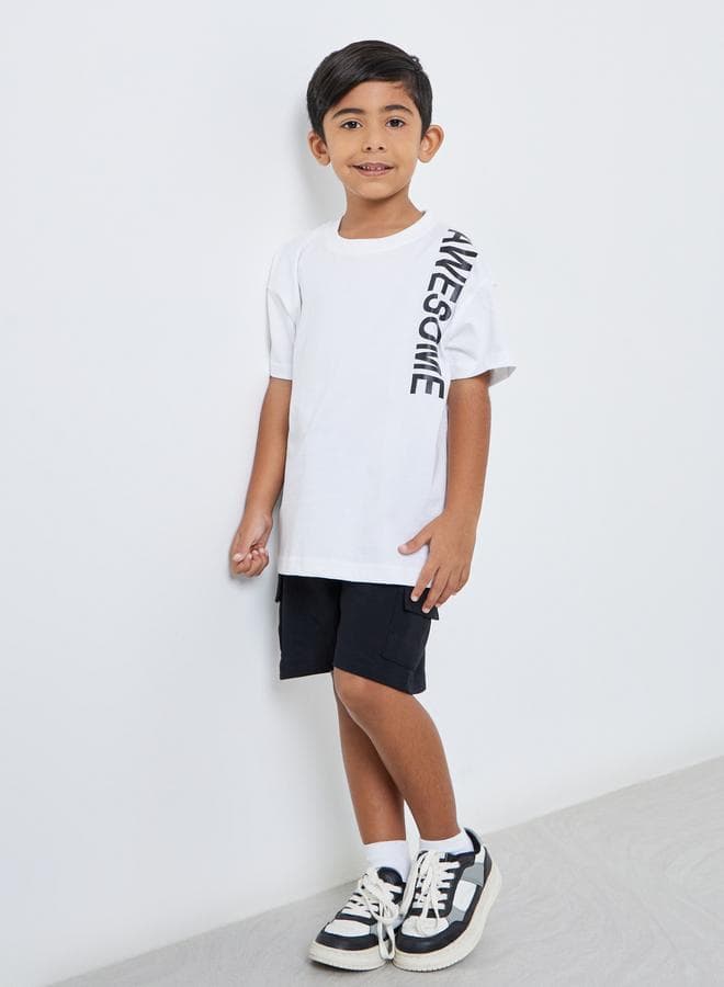 Styli Boys Cotton Slogan T-Shirt & Shorts Set - Image 1