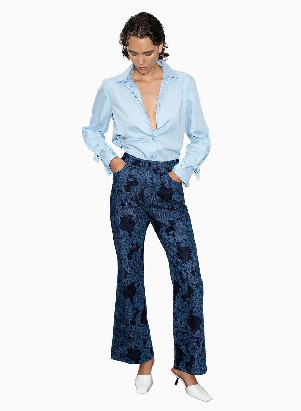 Jennie Lace Print Flared Denim Jeans High-Rise - Image 1