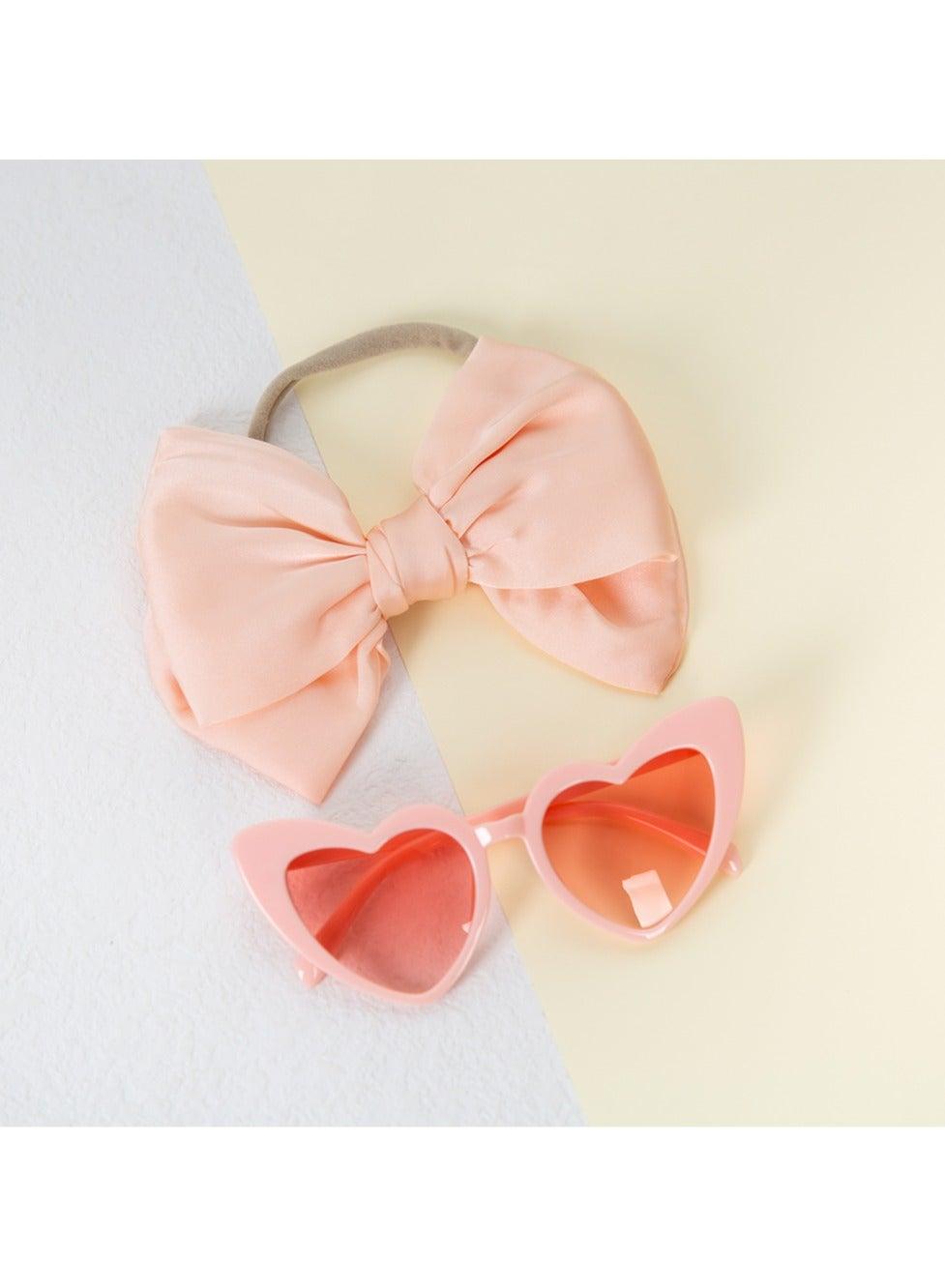Athena Heart Glasses & Bow Ponytail Set Baby Pink - Image 1