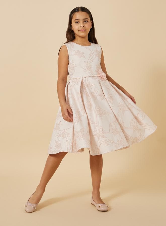 Styli Floral Jacquard Sleeveless Midi Dress - Image 1