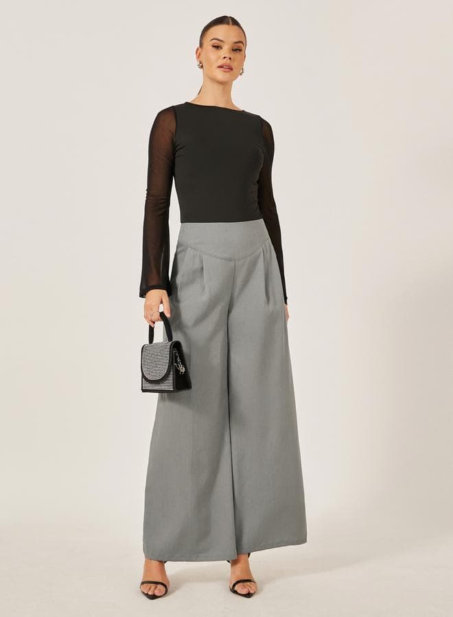 Grey Pleated Wide Leg Pants 7012191614 - Image 1