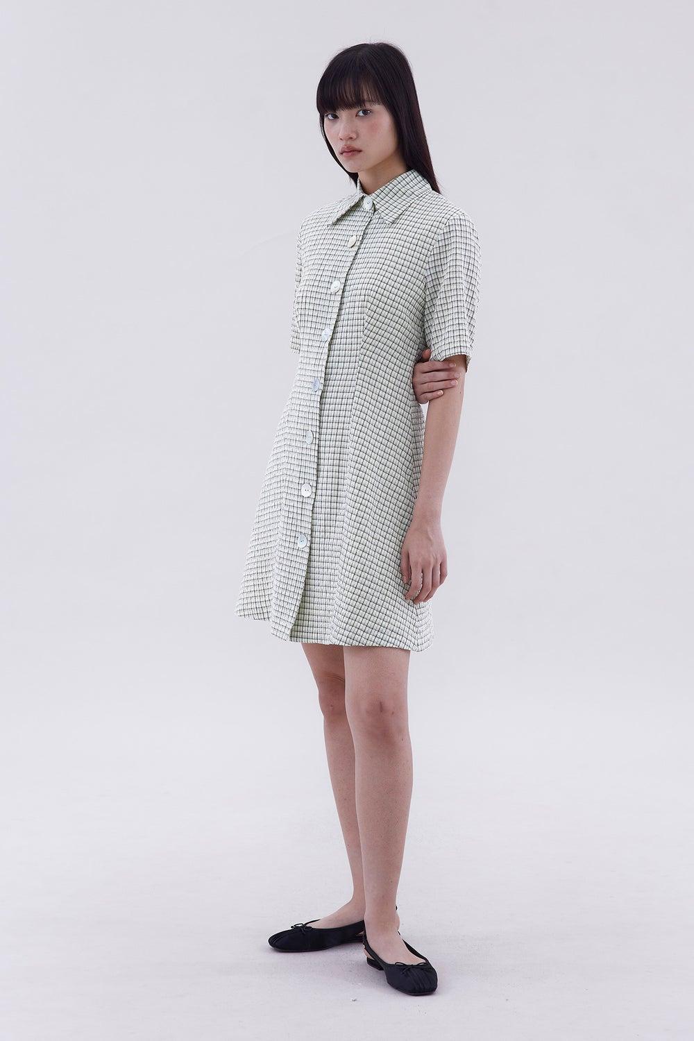 Etta Checkered Button-Down Mini Shirt Dress - Image 1