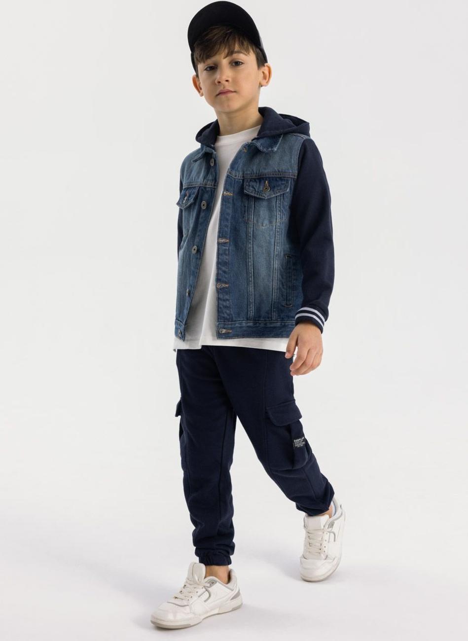 Boys Navy Cargo Joggers Elastic Waistband - Image 1