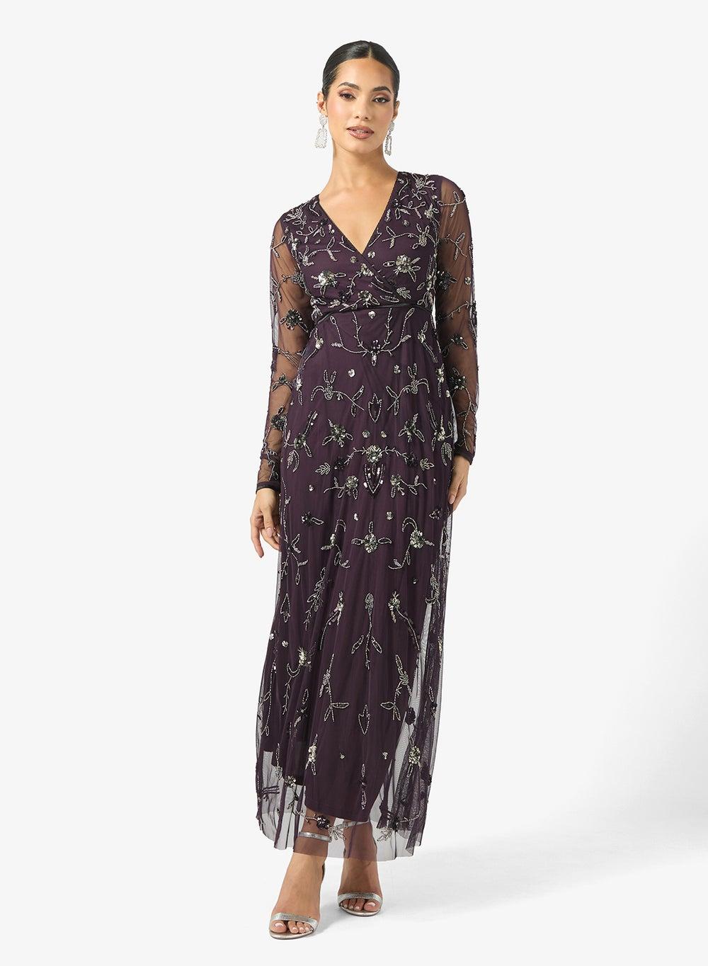 Willow Embellished Mesh Maxi Dress Deep Purple - Image 1