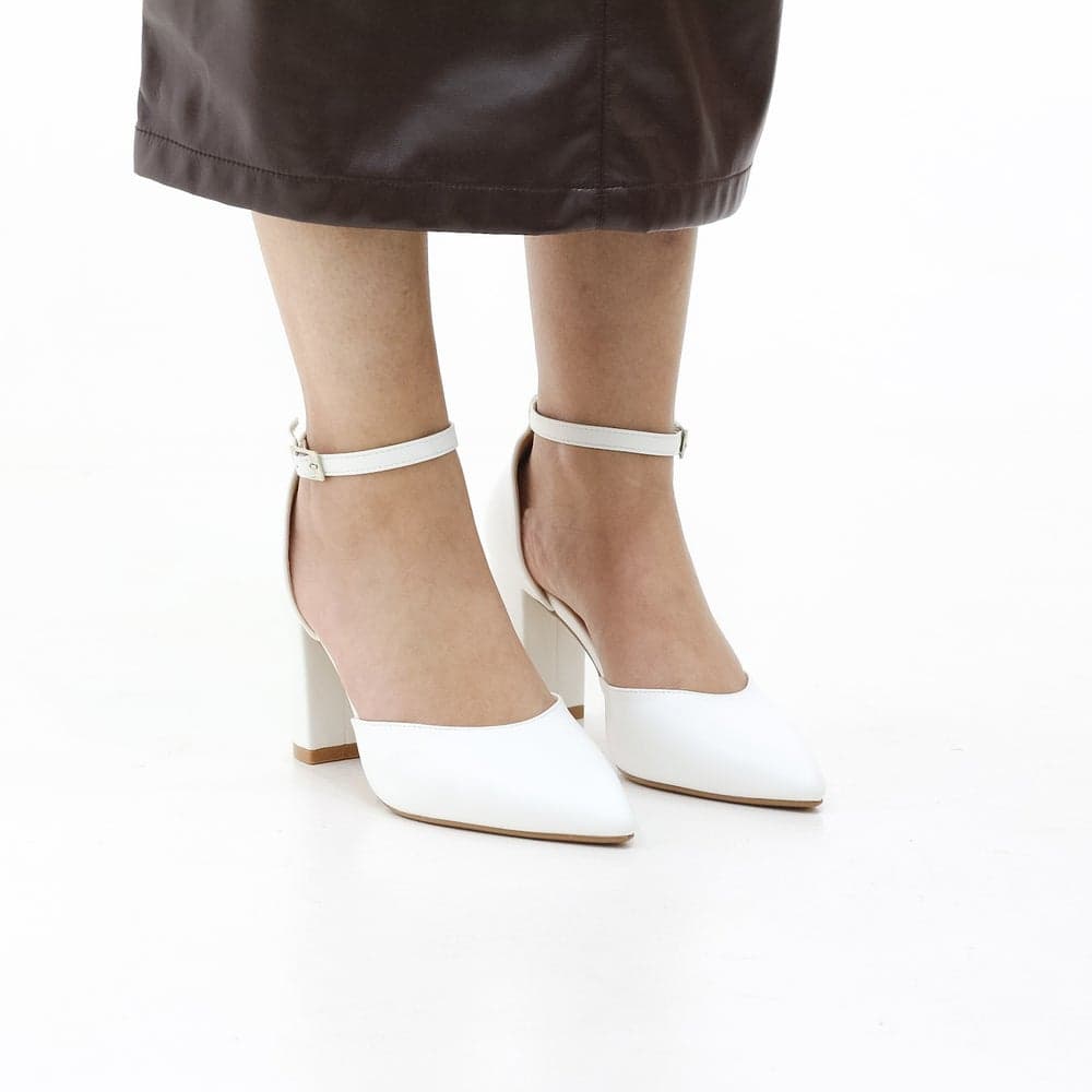 Missy Open Waist Pointed Block Heel 8.5CM White - Image 1