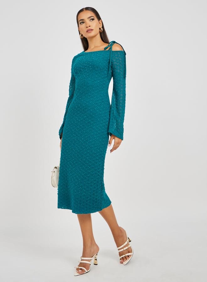 Teal Textured Off-Shoulder Midi Dress 7011770903 - Image 1