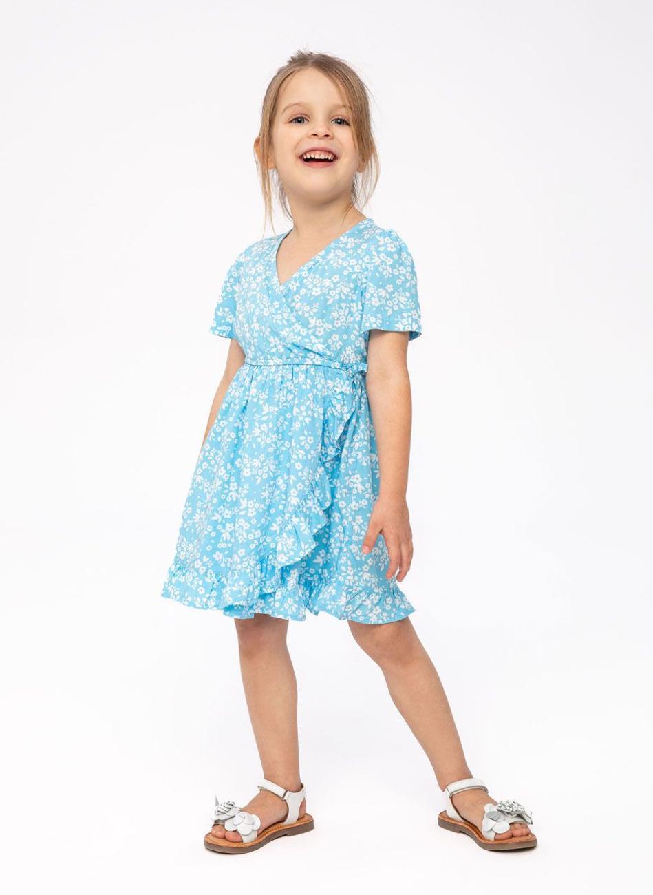Girls Blue Floral Wrap Summer Dress - Image 1