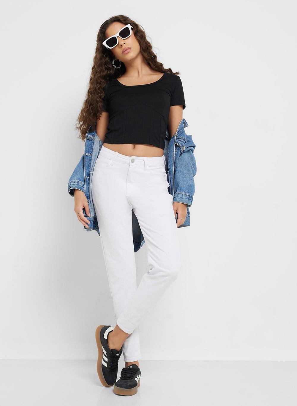 High Rise Skinny Fit White Jeans Je010 - Image 1