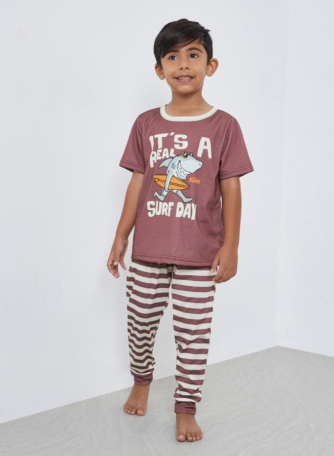 Styli Shark Graphic T-Shirt & Striped Pyjama Set - Image 1