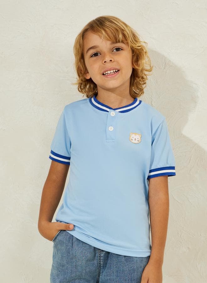Cartoon Patch Detail Blue Polo T-Shirt - Image 1