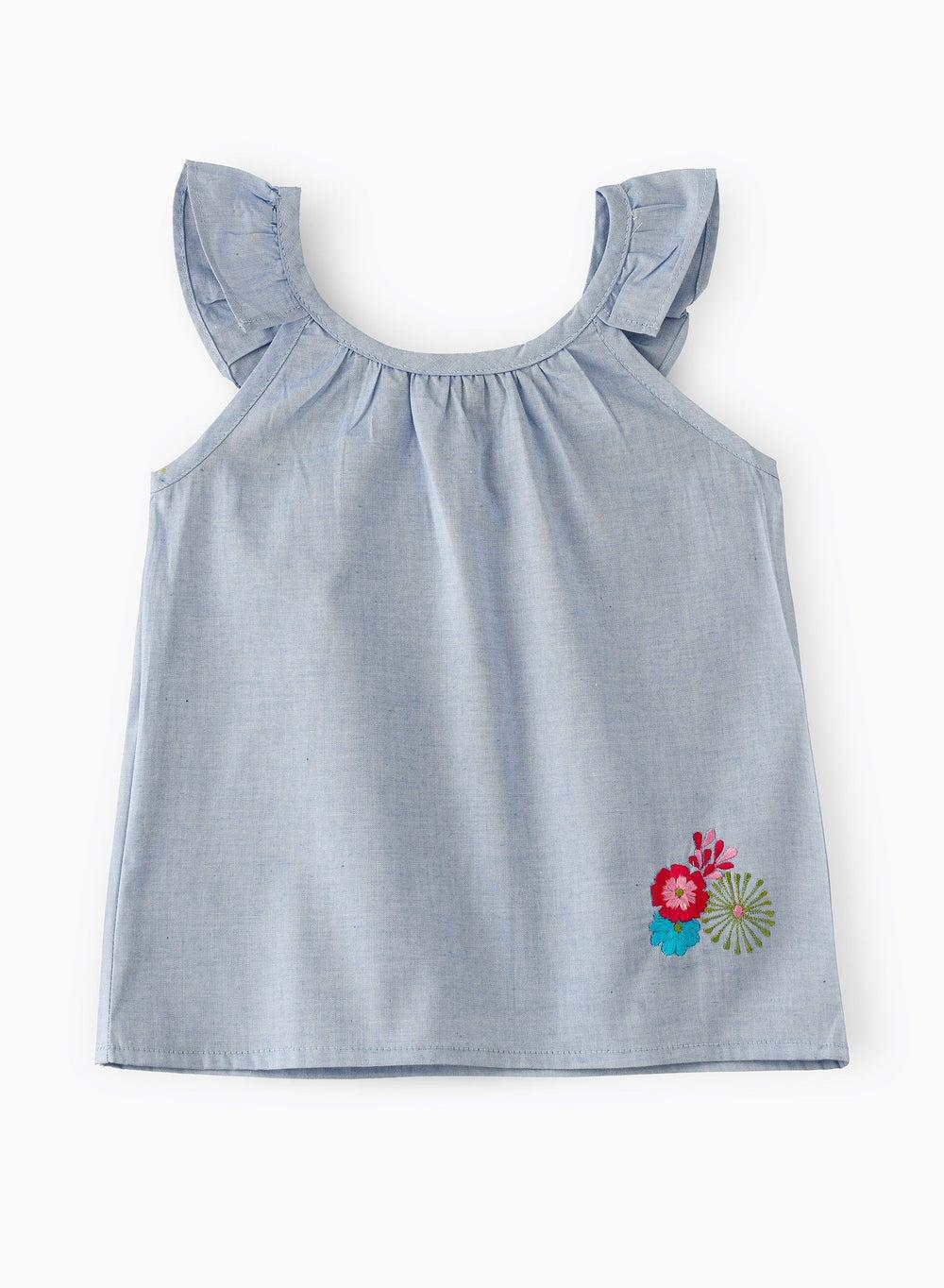 Jelliene Pfing Sp301 Embroidered Blue Woven Top - Image 1