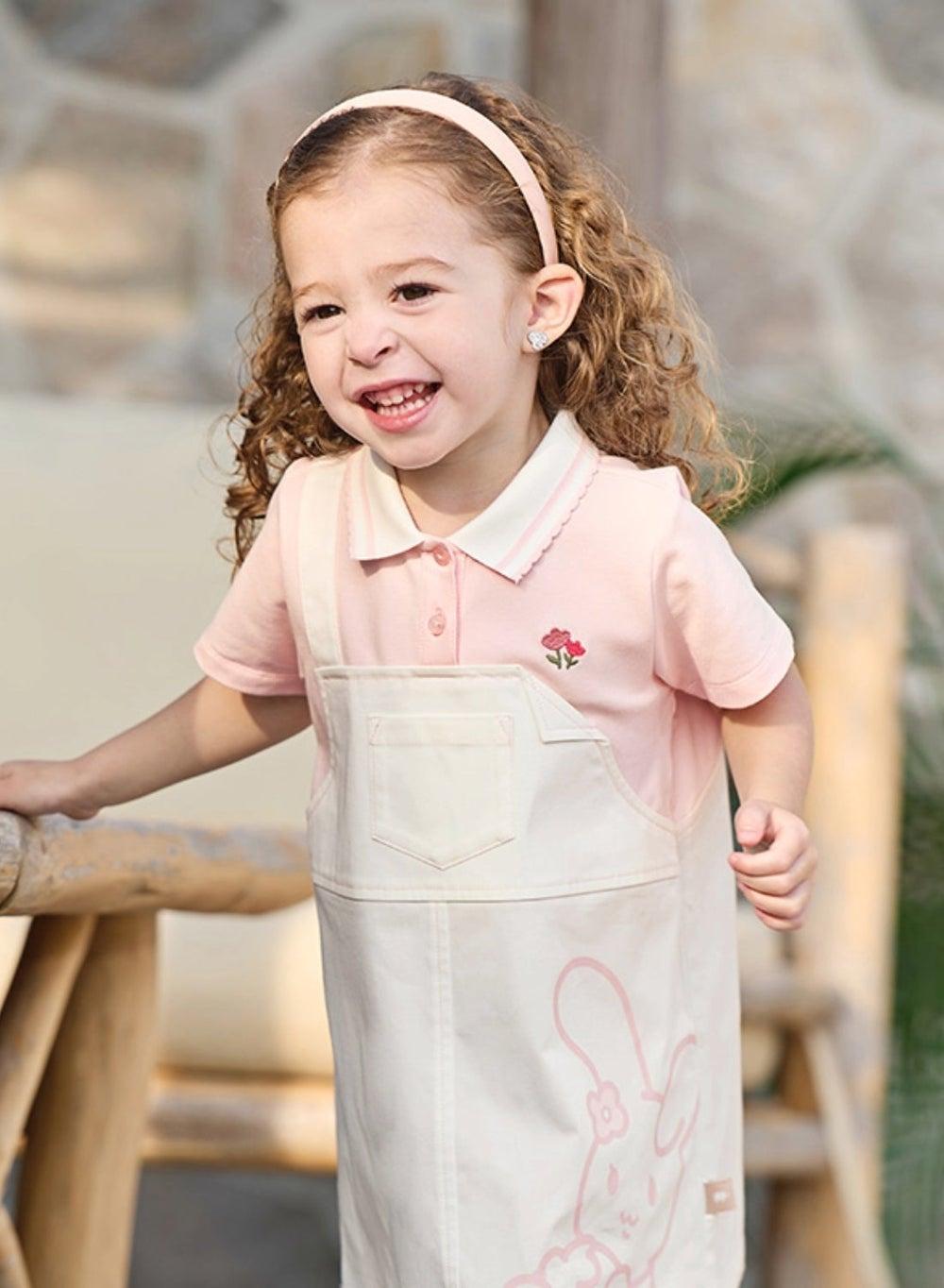Girls Bunny Print Cotton Polo Dress - Image 1