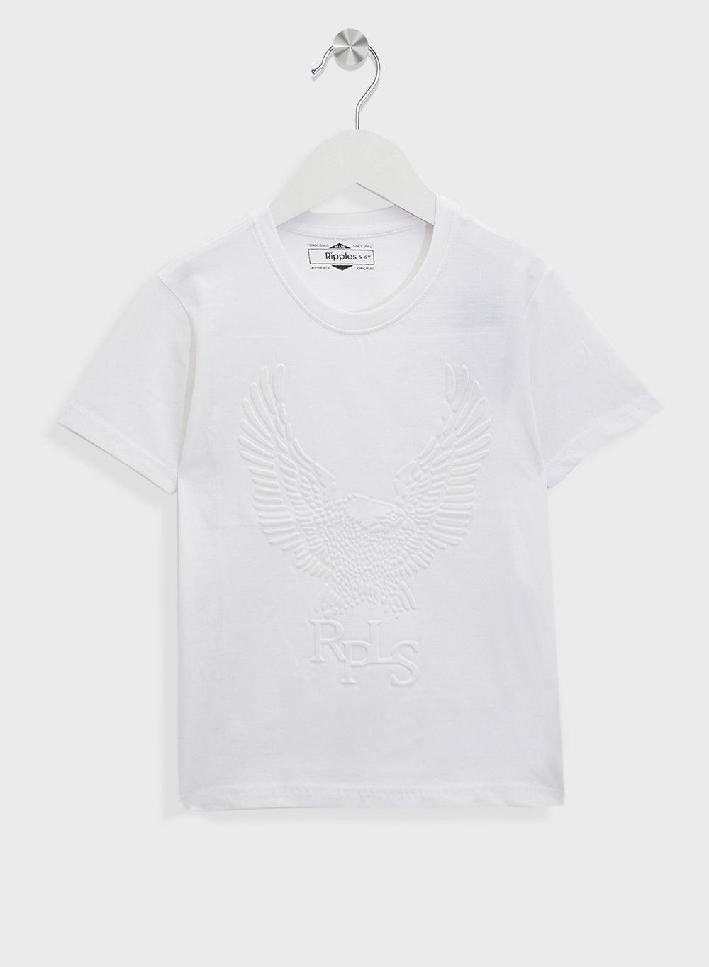Boys Embossed Eagle Cotton T-Shirt – White - Image 1