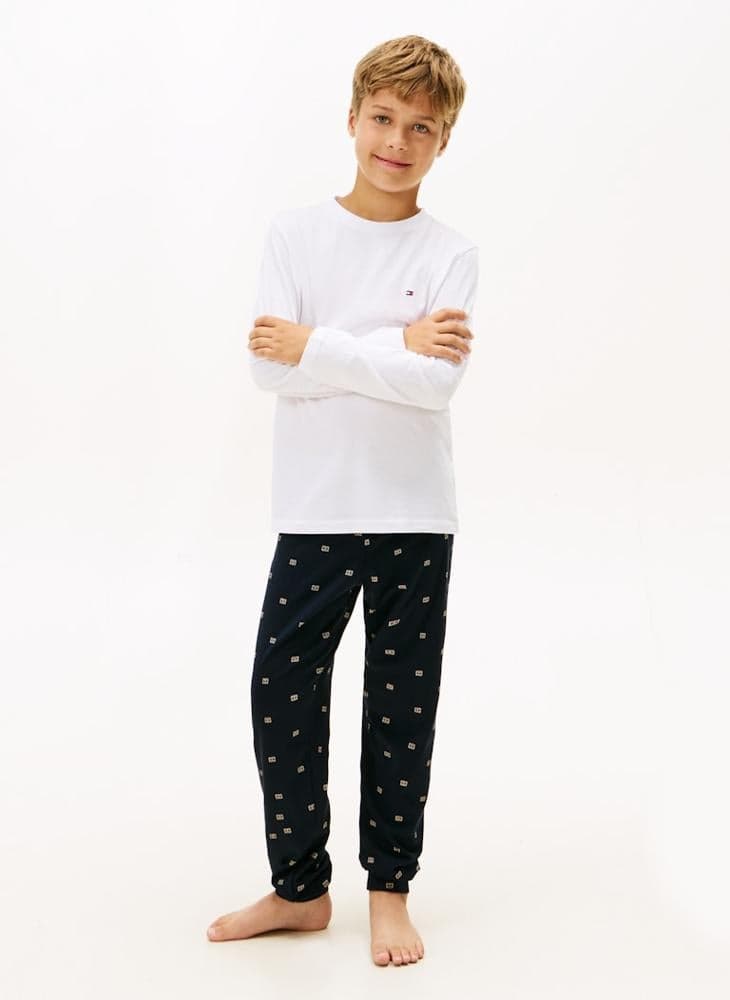 Boys Stripe Crew Neck Pajama Set Blue - Image 1