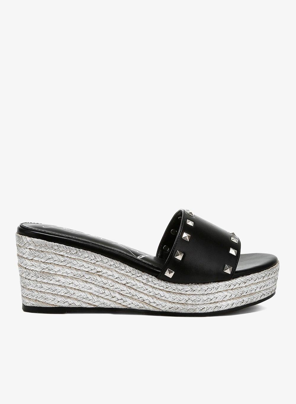London Rag Sh4978 Black Studded Espadrille Wedges - Image 1